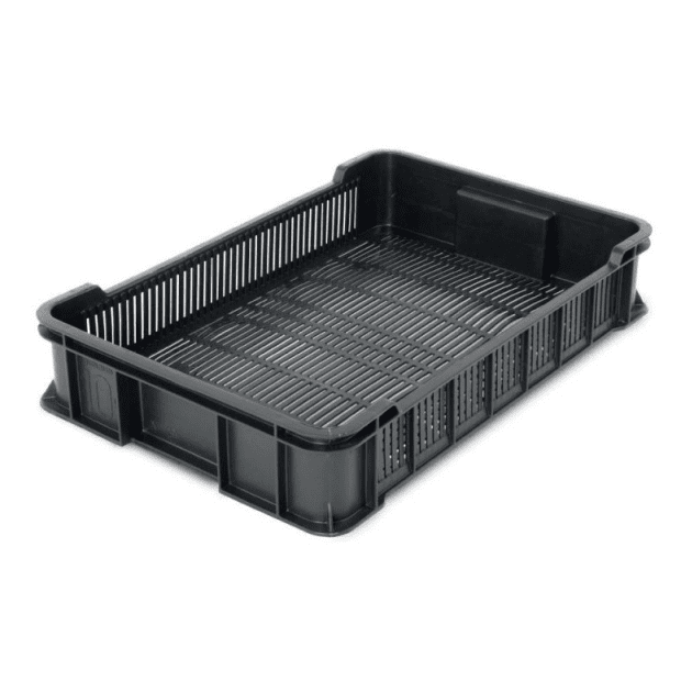 PLASTOVÁ PŘEPRAVKA  600 X 400 X 130 MM MANIPULAČNÍ PERFOROVANÁ RECYKLÁT ČERNÁ 