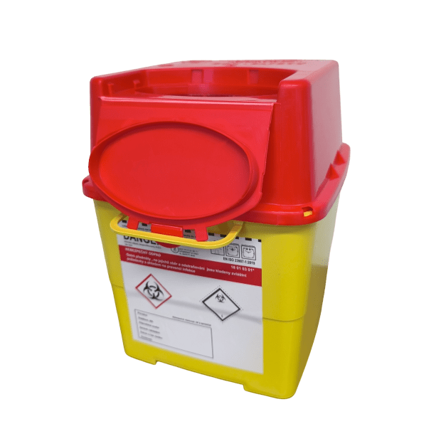 NÁDOBA NA MEDICINÁLNÍ ODPAD HRANATÁ 4 L VČETNĚ UZÁVĚRU 180 X 180 X 225 MM (50 KS/KARTON)(2)