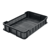 PLASTOVÁ PŘEPRAVKA  600 X 400 X 130 MM MANIPULAČNÍ PERFOROVANÁ RECYKLÁT ČERNÁ 