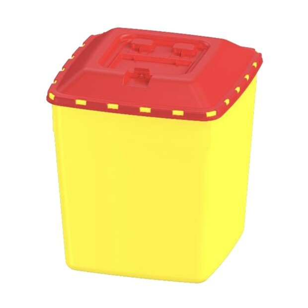 NÁDOBA NA MEDICINÁLNÍ ODPAD HRANATÁ 10 L VČETNĚ UZÁVĚRU 235 X 235 X 268 MM (35 KS/KARTON) 