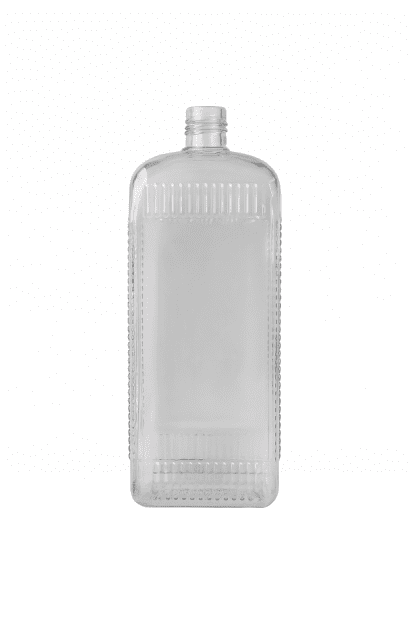 LÁHEV 1000 ML PVC ÚZKOHRDLÁ ČIRÁ ČTYŘHRANNÁ BEZ UZÁVĚRU - LEHCE POŠKRÁBANÁ