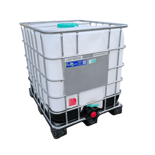 IBC KONTEJNER 1000L REPAS. VYMYTÝ PO POTRAVINÁCH, BEZ UN, PLASTOVÁ PAL. 225/50-ZREDUKOVÁNO Z DN80