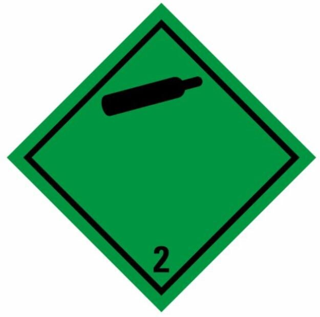 ADR NÁLEPKA SAMOLEPÍCÍ - TŘÍDA 2.2 NEHOŘLAVÉ, NETOXICKÉ PLYNY Č. 2 - ČERNÁ LAHEV