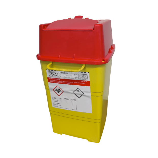 NÁDOBA NA MEDICINÁLNÍ ODPAD HRANATÁ 6 L VČETNĚ UZÁVĚRU 180 X 180 X 310 MM (40 KS/KARTON)