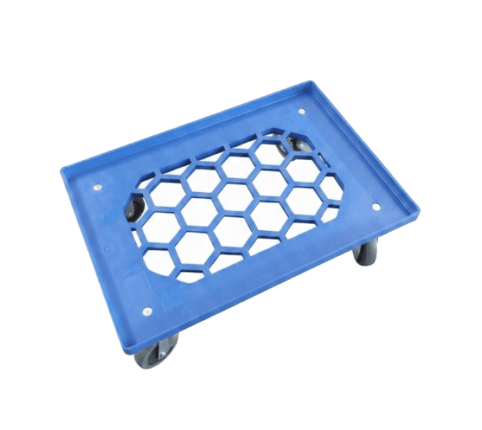 PLASTOVÝ VOZÍK S MŘÍŽKOU A GUMOVÝMI KOLY ROZM. 620 X 420 X 150 MM MODRÝ
