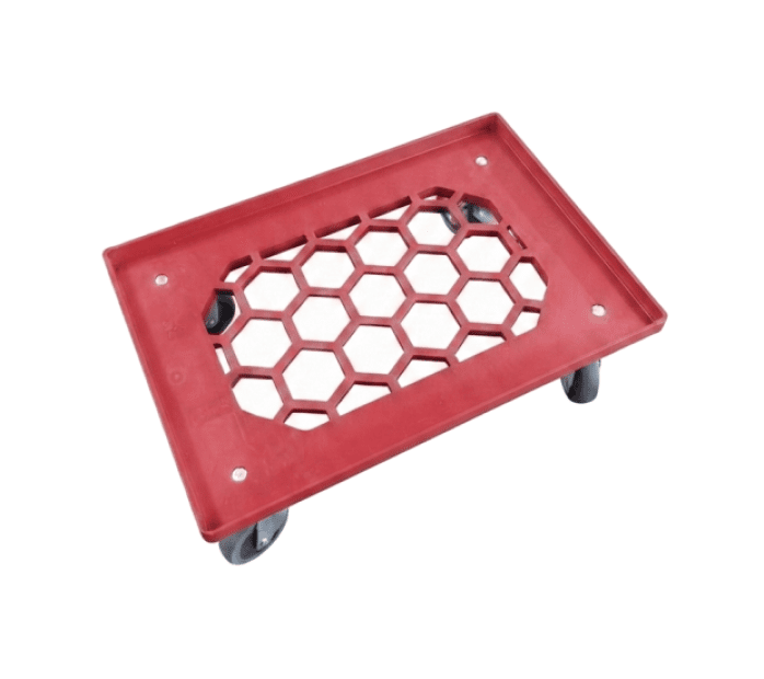 PLASTOVÝ VOZÍK S MŘÍŽKOU A GUMOVÝMI KOLY ROZM. 620 X 420 X 150 MM ČERVENÝ