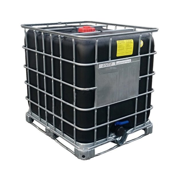 IBC KONTEJNER 1000L SCHÜTZ UN EX REPASOVANÝ/VYMYTÝ KOV PALETA 150/80 MM HRUBÝ ZÁVIT ČERNÁ NÁDOBA