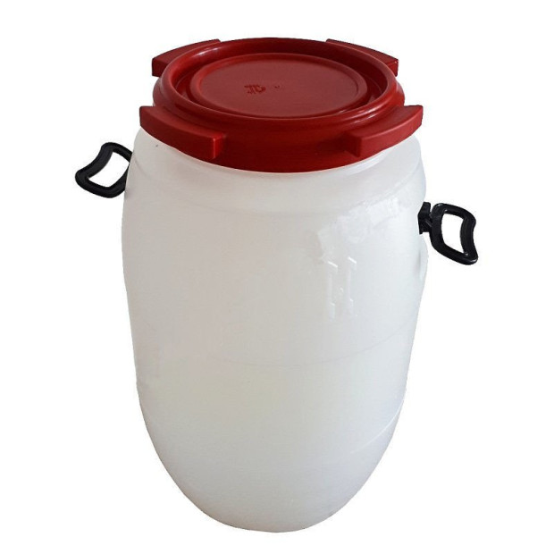HDPE SUD 60L WITHOUT UN WHITE / RED, SCREW COVER MOBILE HANDLES ON THE SIDE OF SUD