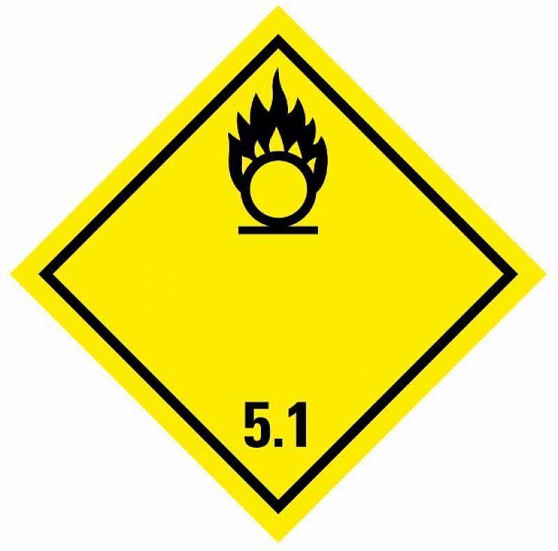 ADR NÁLEPKA SAMOLEPÍCÍ - TŘÍDA 5.1 LÁTKY PODPORUJÍCÍ HOŘENÍ (10 x 10 CM) OZN. 29005