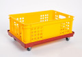 PLASTIC TROLLEY WITH POLYURETHANE WHEELS ABOUT DIAMETER 50 MM, DIM. 610 X 410 X 95 MM RED, 120KG CAPACITY(2)2