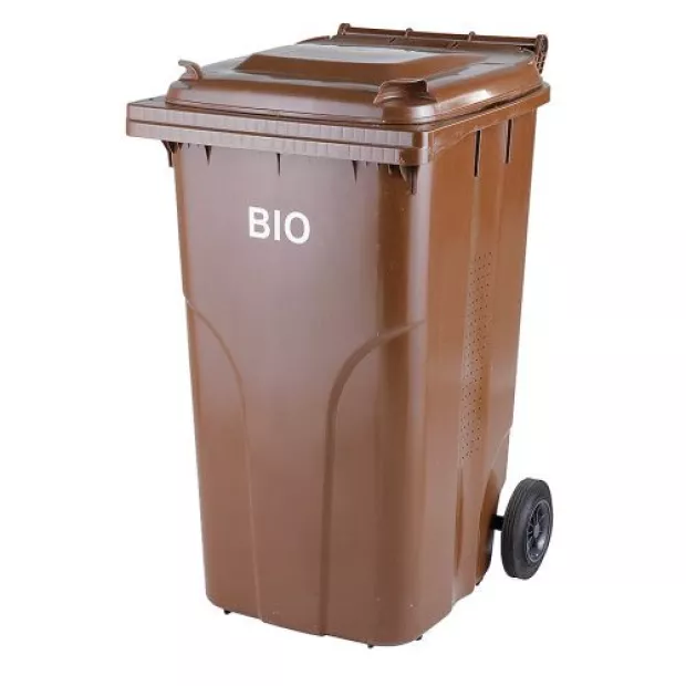 PLASTOVÁ POPELNICE 120 L BIO S ROŠTEM, NÁDOBA NA BIO ODPAD HNĚDÁ S BOČNÍM ODVĚRTRÁNÍM